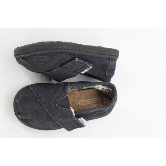 TOMS Infants Toddlers Tiny Classic Canvas Slip On Shoes Size 5 Adjustable Black - Picture 2 of 11